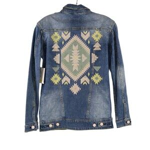 LULAROE Southwestern Aztec Embroidered Stretch Denim Jean Jacket XS Jaxon NEW